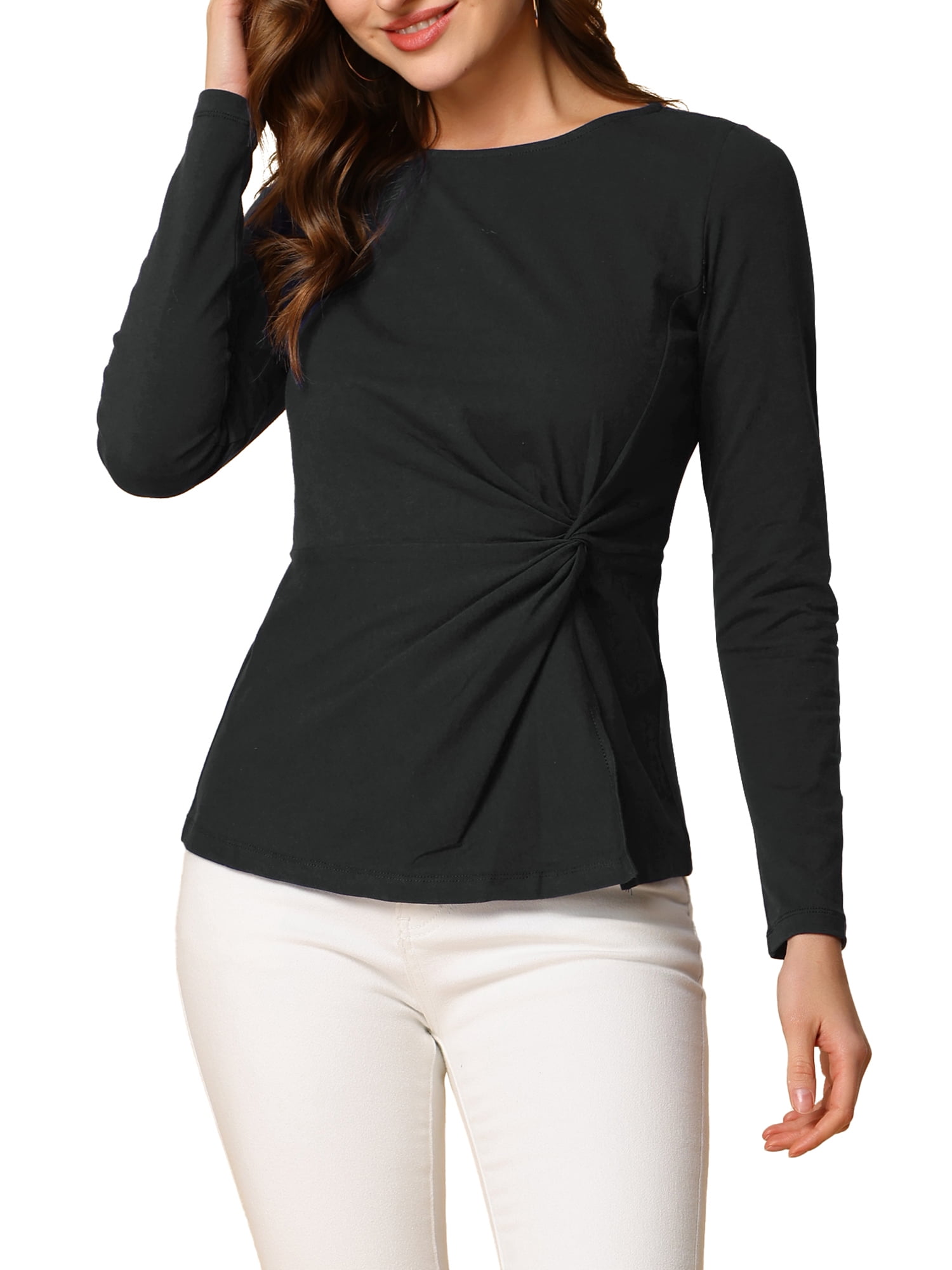 INSPIRE CHIC Blouse à Manches Longues pour Femmes à Col Rond avec Torsade devant