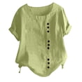 thumbnail image 3 of CEHVOM Women's Fashion Summer Round Neck Leisure Short Sleeve Solid Buttons Tops, 3 of 7