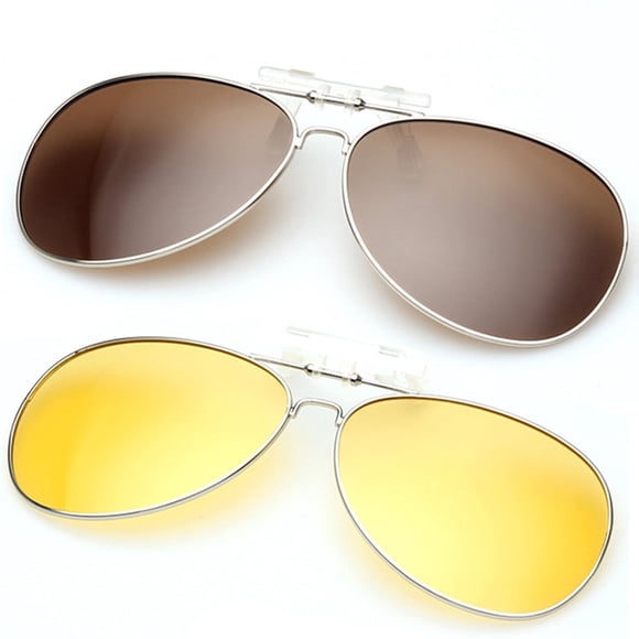 TOP-MAX Polarized Lens Sunglasses Clip, Polarized Vision Sunglasses Clip, for Men and Women Fashion (2pcs, Brown+Yellow)