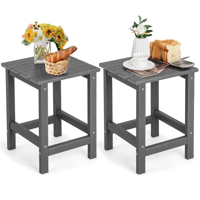 Gymax 2 Pcs Table d'Appoint Adirondack de Patio 14 Pieds' HDPE Carré Résistant aux Intempéries Jardin Gris