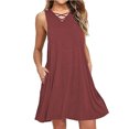 thumbnail image 4 of CEHVOM Ladies Solid Color Cross Strap V-Neck Belt Sleeveless Vest Mini Dress, 4 of 6