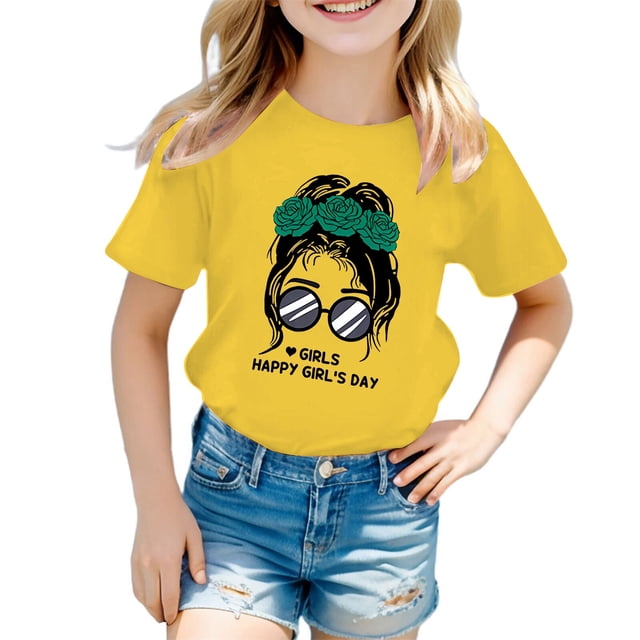 Hauts de Danse pour Enfants Filles T-Shirt Manches Longues Enfants Filles Mignon Graphique Imprimé Col Rond Manches Courtes Tee Été Décontracté T-Shirt Hauts