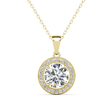Cate & Chloe Blake Collier Halo Plaqué Or Jaune 18k avec Cristaux Diamant Simulés pour Femmes