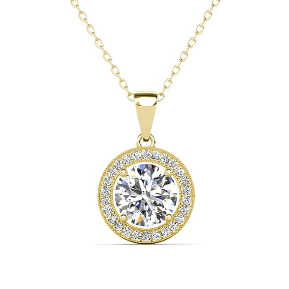 Cate & Chloe Blake 18k Yellow Gold Plated Halo Necklace with Simulated Diamond Crystals for Women