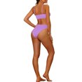 thumbnail image 3 of Women's 2 Piece Ribbed Bikini Sets, Adjustable Spaghetti Straps Sports Swimwear Bathing Suits Purple S, 3 of 5