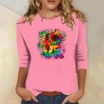 thumbnail image 1 of Qertyioot Cadeau pour Femmes Valentine, Mode Manches Trois-Quarts Col Rond Rétro Imprimé de Noël Haut Ample Blouse Manches Trois-Quarts, 1 of 4