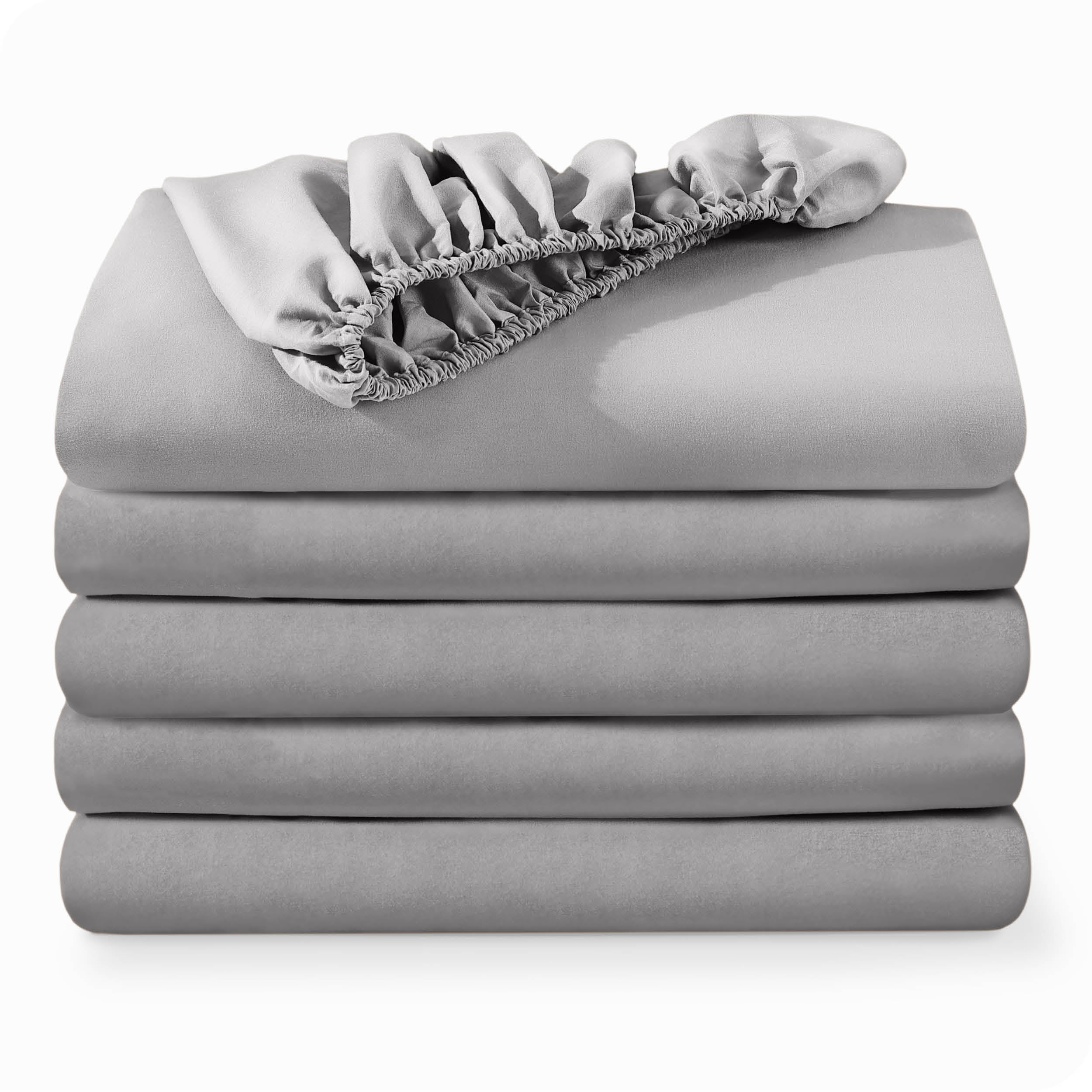 Bare Home 5-Pack Fitted Sheets - Premium 1800 Collection - Ultra-soft - Deep Pocket - Queen, Light Gray