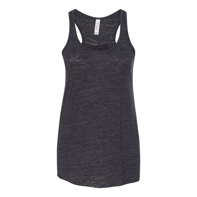 Bella Ladies Flowy Racerback Tank, L, Charcoal Black Slub