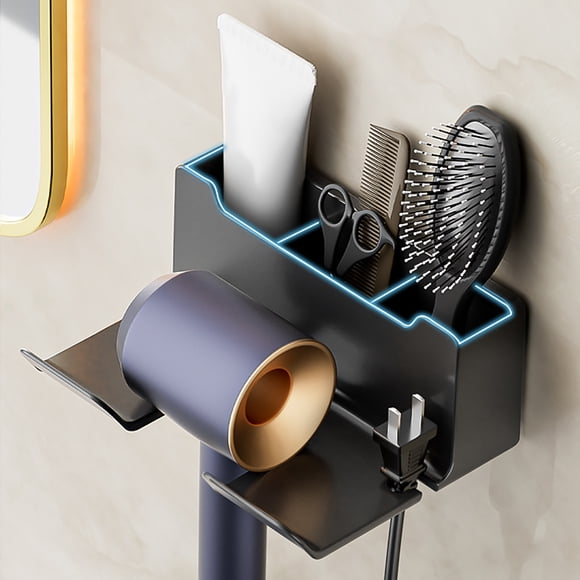 Dvkptbk Hair Dryer Holder - Adhesive Blow Dryer Holder/Hair Tool Organizer Bathroom Organizer Stick On Wall Mounted Multi-Functional Hair Dryer Rack for Wire Straightener, Shavers