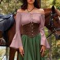 thumbnail image 4 of Soki Womens Renaissance Victorian Peasant Ruffle Smocked Waist Boho Pirate Shirt Blouse Cosplay Costume, 4 of 9