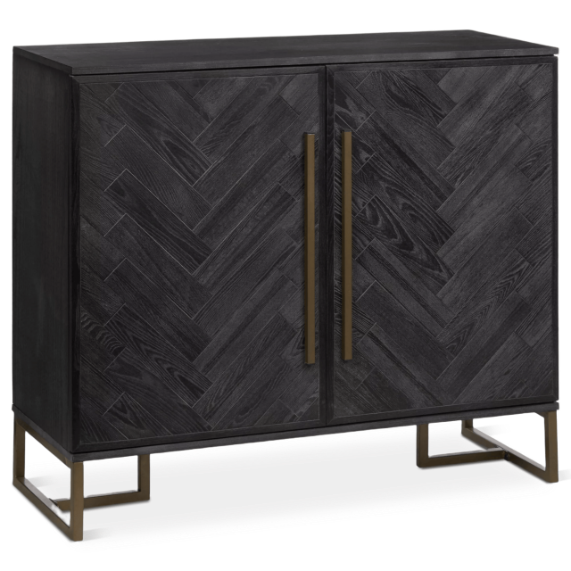 Bouclair Black Two-Door Chevron Veneer and Metal Buffet
