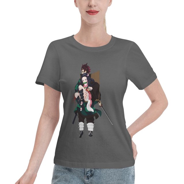 T-Shirt Basique à Manches Courtes pour Femmes Demon Slayer : Tanjirou et Nidouzi