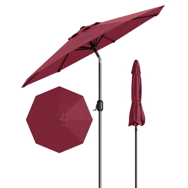 Patio Umbrella Market Umbrella 9ft Deep Red - 8-Rib Waterproof & UV Protection, Tilt & Crank Lift for Outdoor Table, Garden, Deck, Poolside (1-Pack)