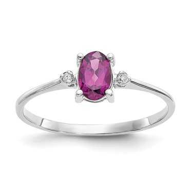 Bague de Naissance 10k WG Diamant Poli/rhodolite Grenat Taille 6