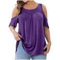 thumbnail image 1 of FAIWAD T-Shirts à Épaules Dénudées d'Été pour Femmes, Manches Courtes, Col Ras du Cou, T-Shirts Unis, Tunique Basique Décontractée, 1 of 6