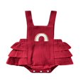 thumbnail image 1 of Baby Summer Ruffle Romper  Sleeveless Elastic Waist Rainbow Embroidery Strap Bodysuit, 1 of 6