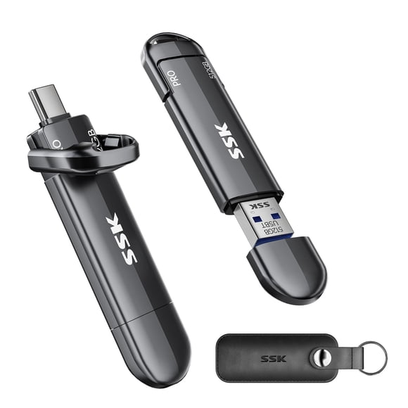 SSK USB Flash Drive 512GB SSD External, TLC NAND Solid State Drive Dual USBC & USBA Ports, Up to 1000MB/s High-Speed Portable 1TB USB Thumb Drive Sti