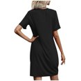 thumbnail image 4 of Pisexur Robe à Manches Courtes à Col Rond Mode Femmes Été Manches Courtes Décontractée Robe à Col Rond Confort Ample Articles pour la Maison Couleur Col en V Torsadé Polyvalente Ajustée Robe pour Femmes en Liquidation, 4 of 4