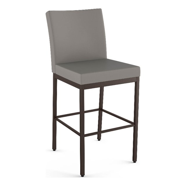 Amisco Perry Plus 30" Faux Leather and Metal Bar Stool in Taupe Gray/Dark Brown