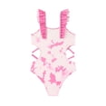 thumbnail image 4 of Girl Swimsuit One Piece Bathing Suits Sleeveless Flounce Printed Athletic Bathing Suits 7-8 Years, 4 of 8