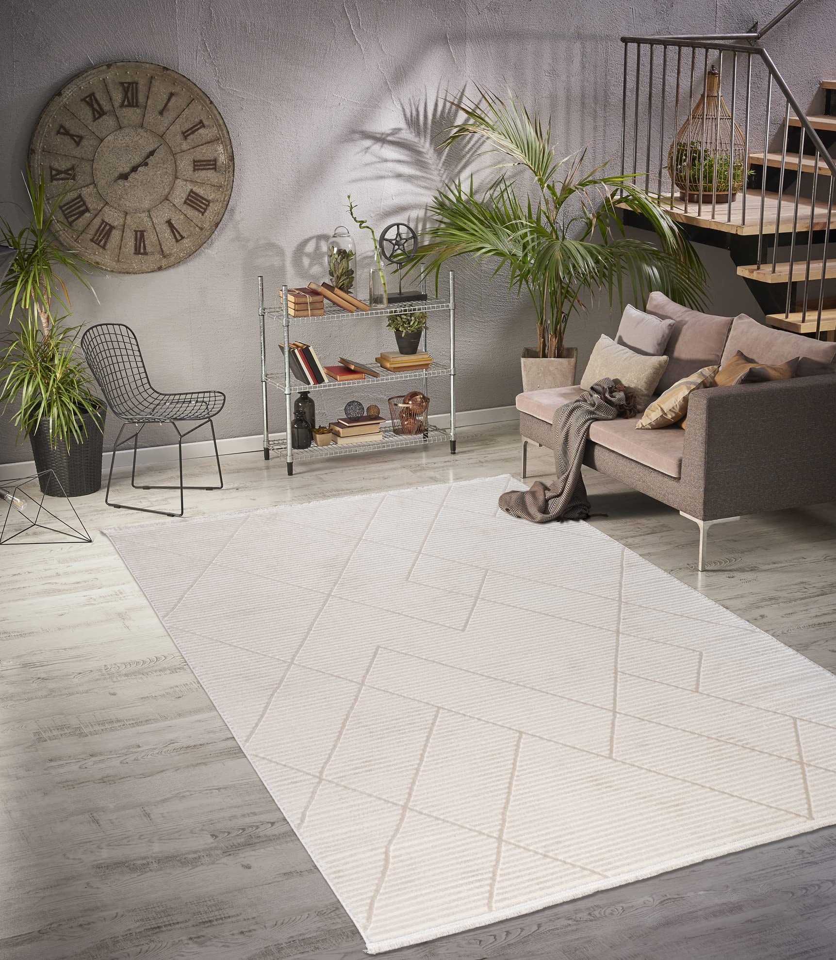 Ladole Rugs Geometric Home Decor Indoor Area Rug Premium Carpet for Living Room, Bedroom, Dining Room, Kitchen, Office Beige Cream, Beige Cream