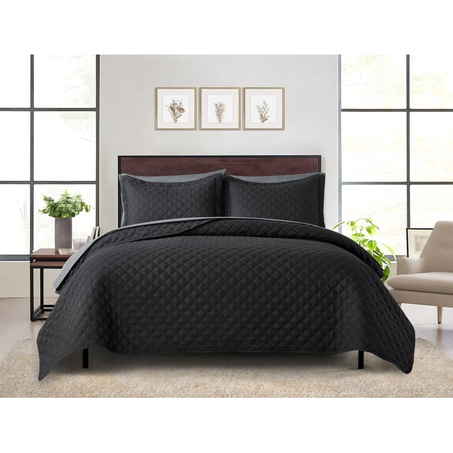 Mainstays All in One Lightweight Quilt Set and Sheet Set -7 Piece, Queen, Black