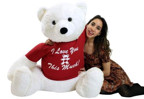 I Love You This Much Life Size Stuffed White Teddy Bear,  3 Feet Tall and 3 Feet Wide