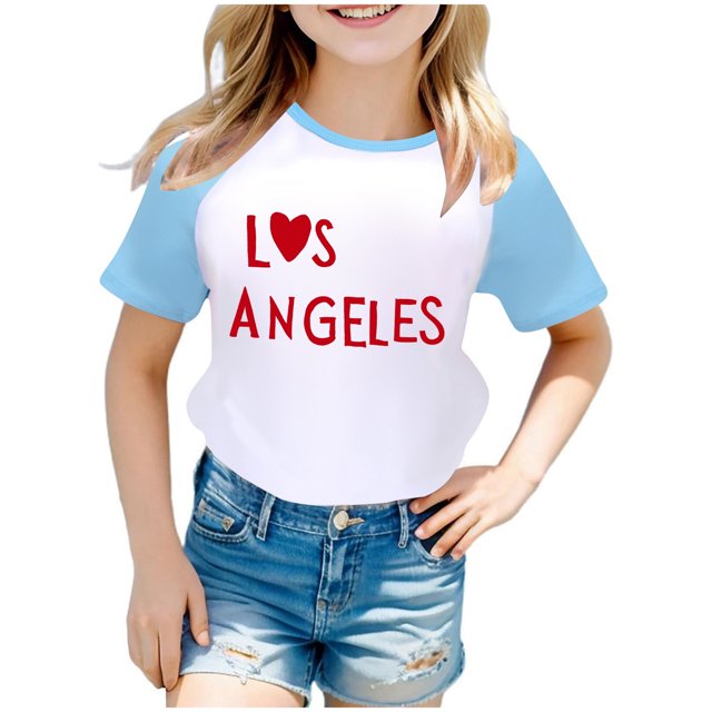 WEIYLL T-Shirts Filles Imprimé Lettres Manches Courtes Raglan Été Doux Décontracté Hauts Enfant pour 6-7 Ans