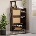 thumbnail image 1 of Yiwa Rattan Shoe Cabinet for Entryway, Hidden Wood Shoe Rack Storage with 3 Flip Drawers, Narrow Freestanding Shoe Organizer Cabinet for Hallway, Easy Assembly, 1 of 8