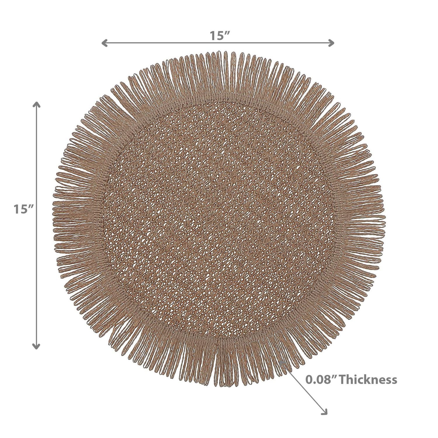 Placemat Rond Tissé Avec Franges Beige 15 X 15 - Ensemble De 12