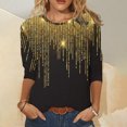 thumbnail image 2 of IROINID T-Shirts à Manches Longues pour Femmes Manches 3/4 Chemises de Détente Pull Tunique Ample Blouse Imprimée Col Rond, Noir, 2 of 5