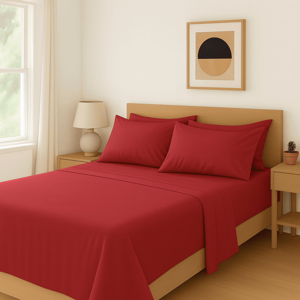 Comfy Bamboo World Series 4pc Microfiber Bedsheets Sheet Set, Queen Size Bed, Red