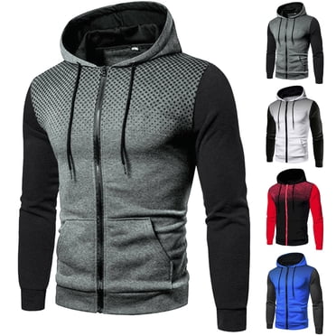 Ketyyh-chn99 Chandail à Capuchon à Fermeture à Glissière pour Homme, Automne et Hiver, à Coutures, Décontracté, à Pois, avec Poche Zippée, Chandail à Capuchon Gris, m