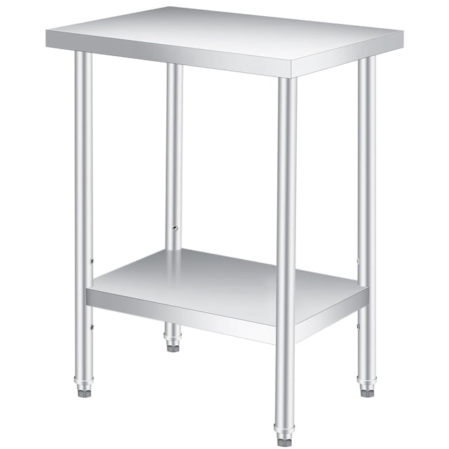 Yiwa Stainless Steel Work Table, 18" x 24" with Adjustable 2-Tier Undershelf, 660LBS Capacity for Kitchen, Garage, Restaurant