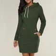 thumbnail image 4 of Robe Chandail à Capuche à Cordon pour Femmes, Printemps Automne, Mode, Unie, avec Poches, Moulante, Mini Robes pour Dames, Grande Taille, 4 of 7