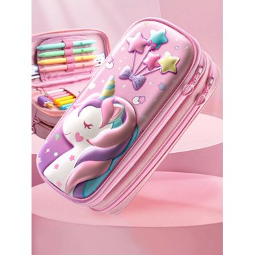 1 Pce Sac de Papeterie Design Licorne Dessin Animé, Sac à Stylos Portable Double Couche Mignon pour Organisateur de Papeterie Étudiant