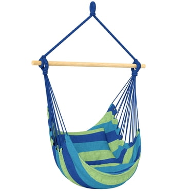 Outsunny Chaise Hamac, Chaise Balançoire Suspendue en Macramé, Bleu et Vert