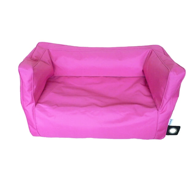 Boscoman Double Lounger Bean bag in bright pink with padded armrests and backrest, made of durable, easy-to-clean fabric, designed for kids' furniture and comfortable seating in playrooms or bedrooms.