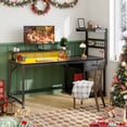thumbnail image 2 of Exenoray Computer Desk with Drawer, LED Light & Power Outlet, 48" Home Office Desk with Side Storage Shelf, Reversible Work Desk, Black Wood & Metal Study Desk for Bedroom & Gaming, 2 of 8
