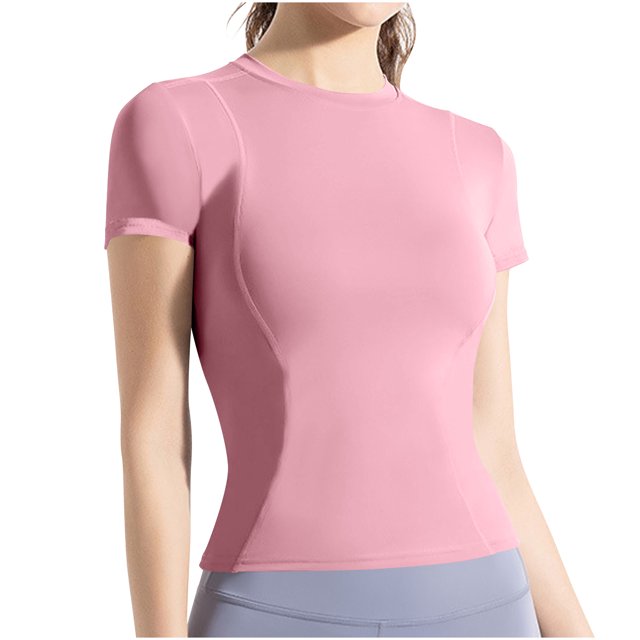 Plebaso Hauts d'Entraînement pour Femmes à Manches Courtes, Col Rond, T-Shirts Athlétiques, Course, Yoga, Gym, T-Shirts Basiques pour Femmes