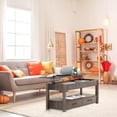 thumbnail image 4 of QRInnovations Table Basse à Plateau Relevable à 2 Tiroirs avec Compartiment Caché et Étagères de Rangement, Gris, 4 of 6