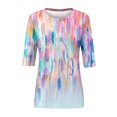 thumbnail image 4 of Pompotops T-shirt Imprimé pour Femme Blouse à Manches 3/4 Col Rond Hauts Décontractés en Solde, 4 of 5