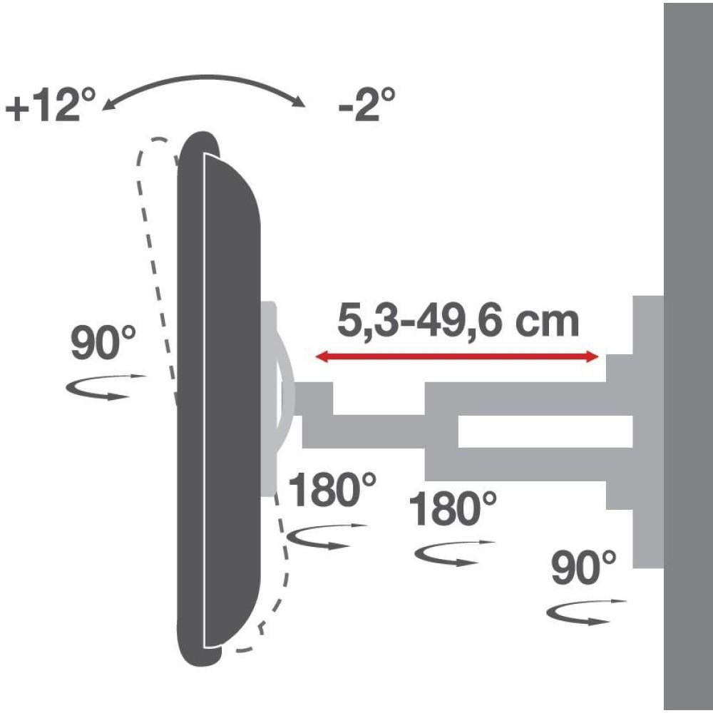 Techly Support mural orientable pour téléviseur LCD/LED de 40" à 80" - Inclinaison de +12°/-2° - VESA jusqu'à 600x400 mm - Capacité de charge jusqu'à 50 kg - Noir
