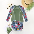 thumbnail image 2 of MIASHUI Girls Bathing Suits Long Sleeves Rash Guard Athletic Swim Shorts Sets Swimsuit,Army Green,12-13 Years, 2 of 5
