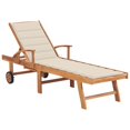 thumbnail image 1 of vidaXL Sun Lounger with Cream Cushion Solid Teak Wood, 1 of 5