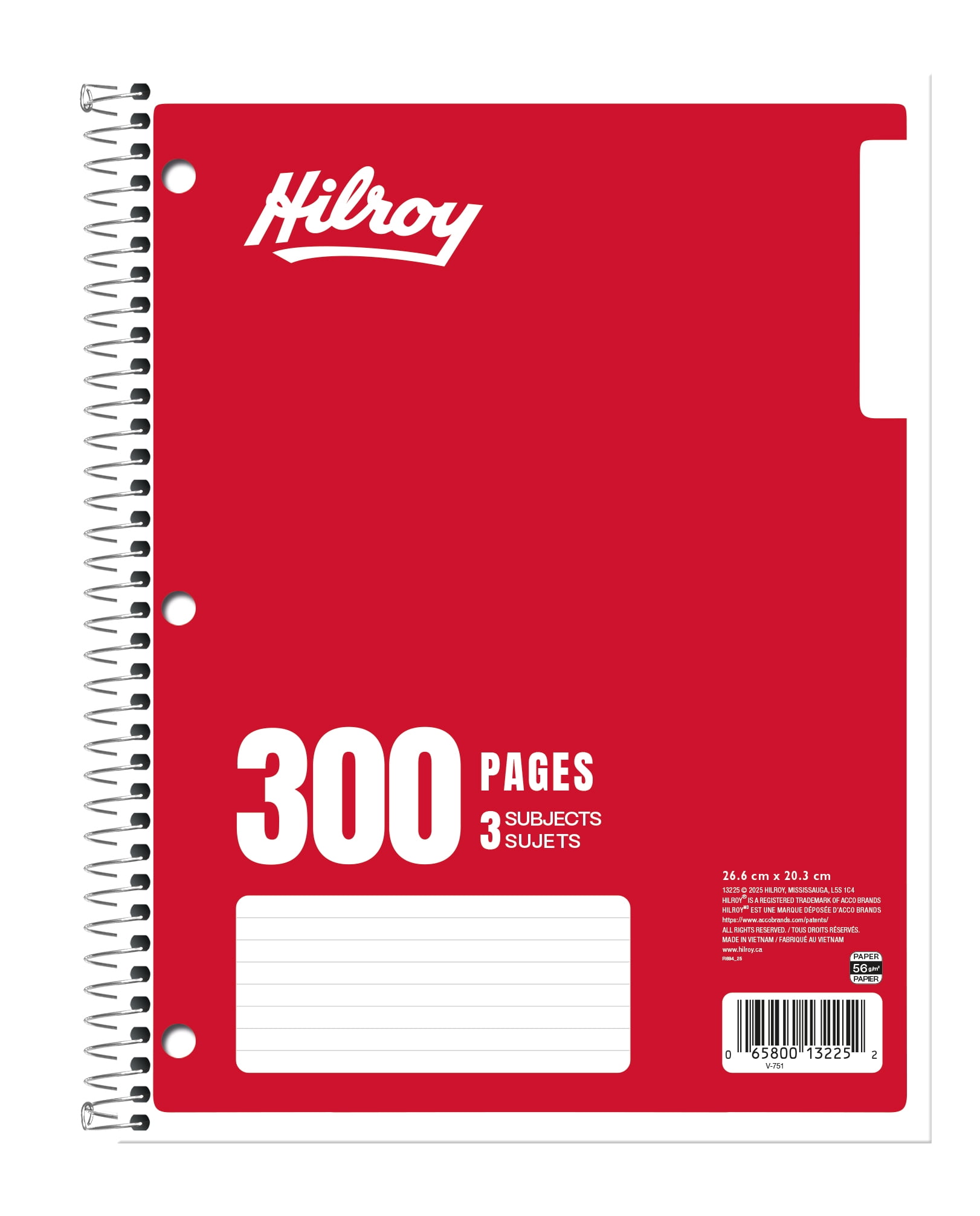 Hilroy® 3 Subject 300pg Notebook, Red