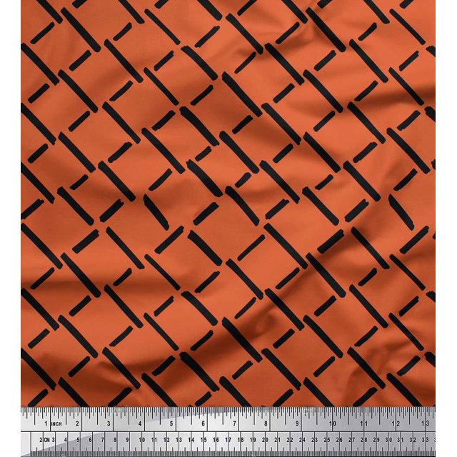 Soimoi Orange polyester Crepe Fabric Brush Stroke Abstract Decor Fabric Printed Yard 42 Inch Wide