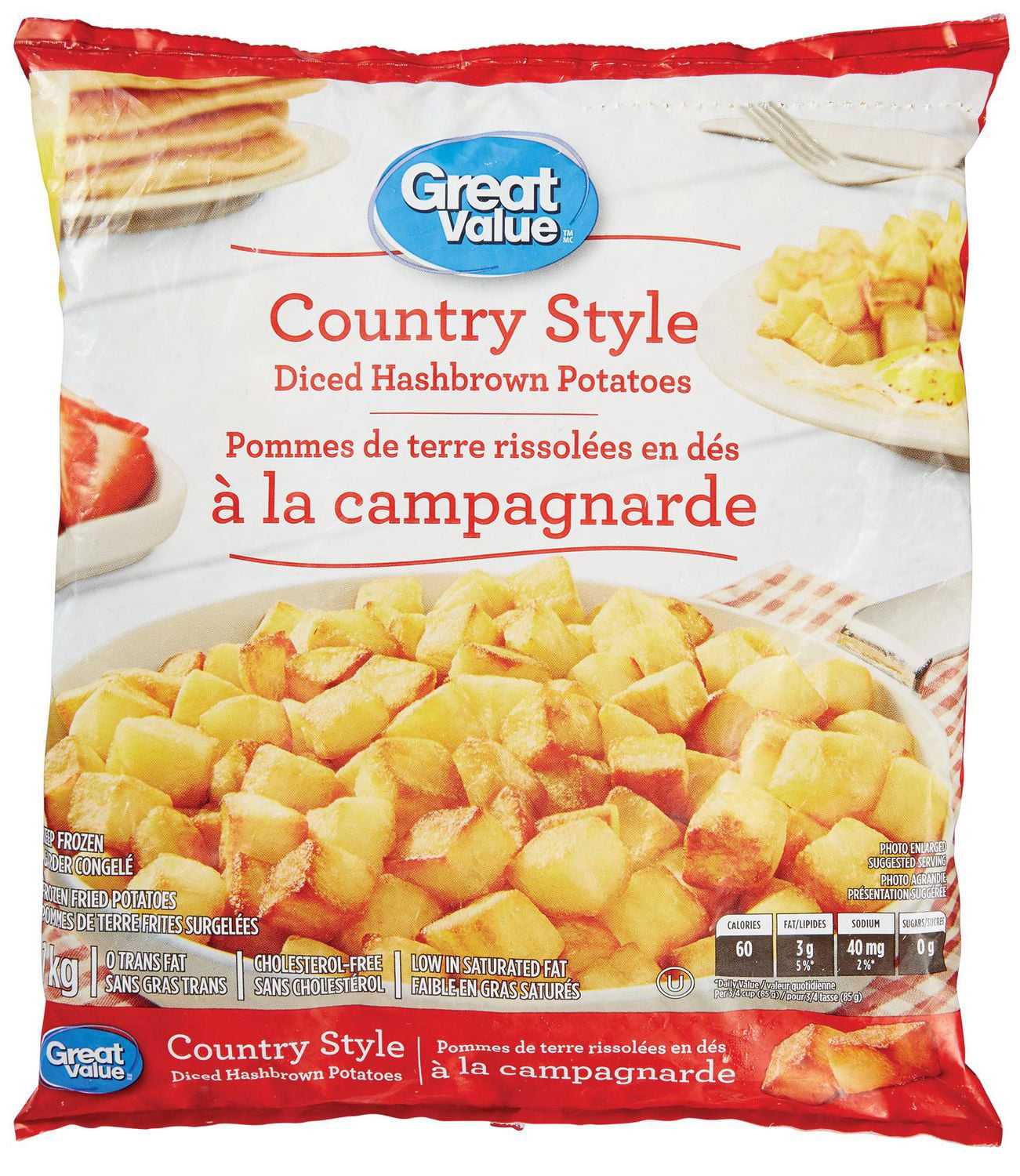 Great Value Pommes de Terre Rissolées en dés à la Campagnarde Surgelées 1 kg