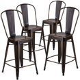 thumbnail image 1 of Commercial Grade 4 Pack 24" High Distressed Copper Metal Indoor-Outdoor Counter Height Stool with Back, 1 of 9
