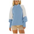 thumbnail image 1 of FAIWAD Womens Casual Mock Neck Sweatshirt Puff Long Sleeve Patchwork Pullover Loose Workout Tops, 1 of 4